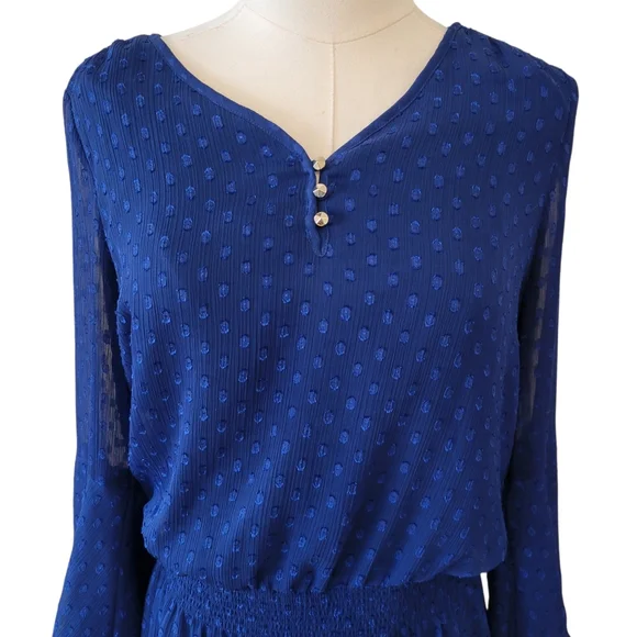 WHBM Royal Blue Swiss Dot Poet Sleeve Dress Size 8‎ - Picture 3 of 6